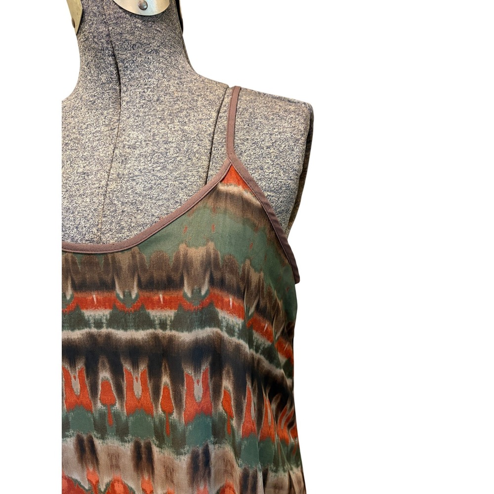 Love21 Brown Abstract Ikat Strappy Racerback High-Low Maxi Dress Womens Small EX